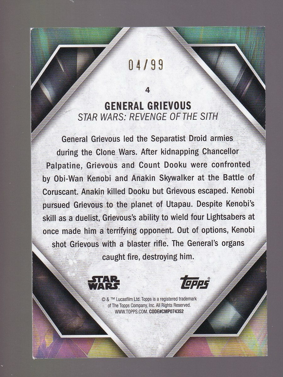 2024 Topps Star Wars Masterwork #4 General Grievous Green Numbered