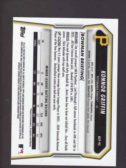 2026 Bowman #BCP-92 Konnor Griffin Mojo