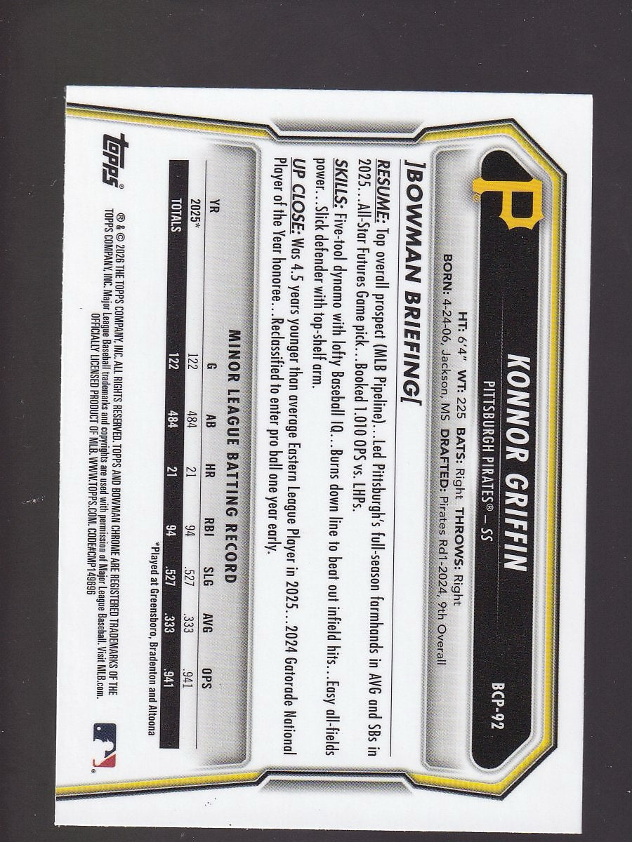 2026 Bowman #BCP-92 Konnor Griffin Mojo