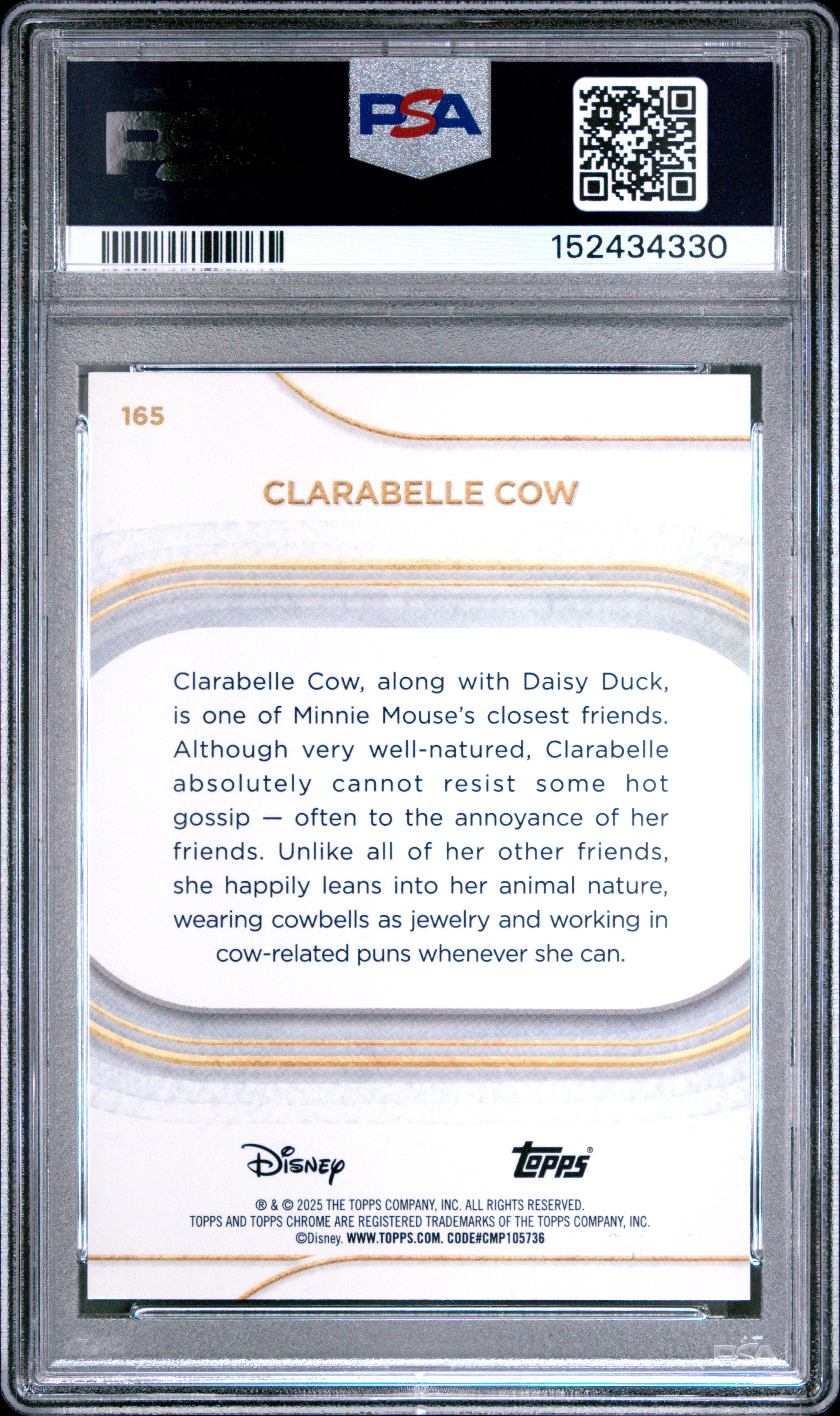 2025 Topps Chrome Disney #165 Clarabelle Cow (Pop 1) Black Mini Diamonds PSA 8