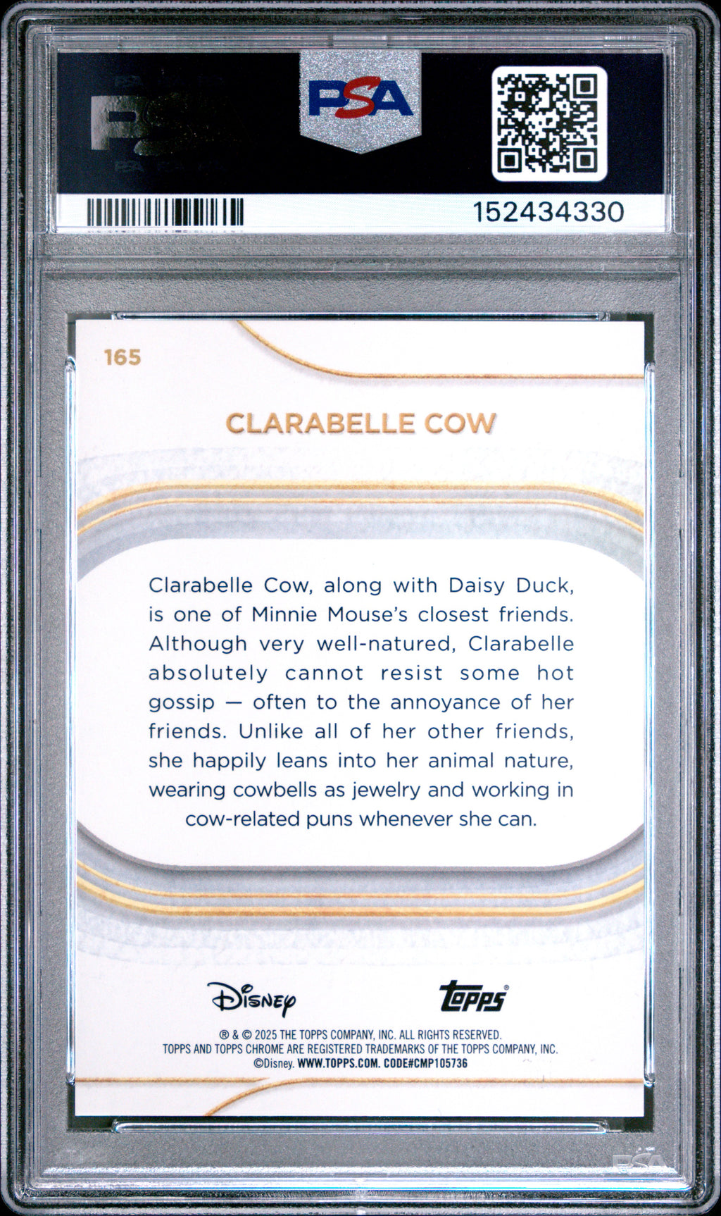 2025 Topps Chrome Disney #165 Clarabelle Cow (Pop 1) Black Mini Diamonds PSA 8