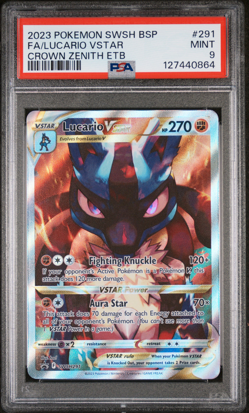 2023 Pokemon Swsh Black Star Promo #291 Fa/Lucario Vstar Crown Zenith Etb PSA 9