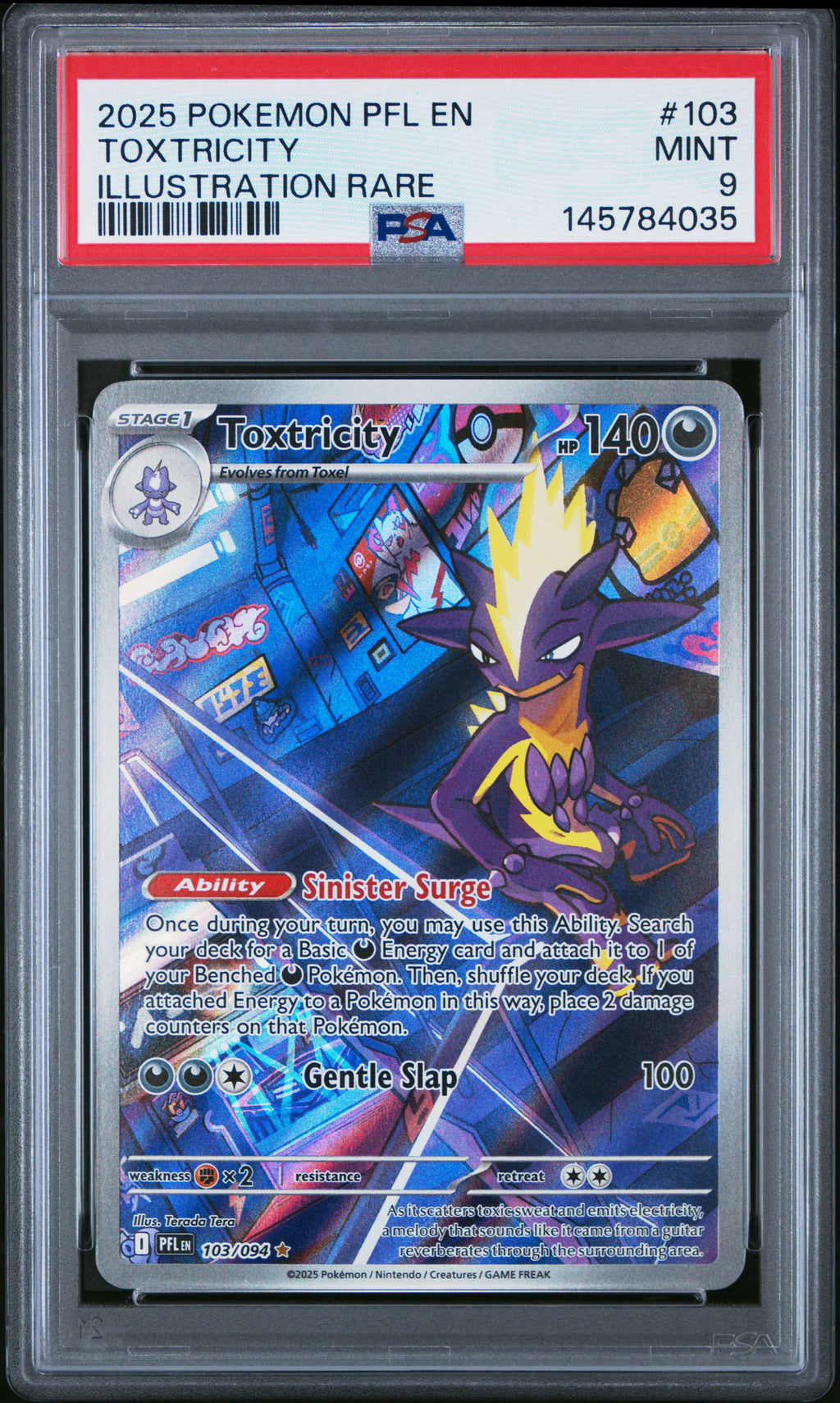 2025 Pokemon Pfl En-Phantasmal Flames #103 Toxtricity Illustration Rare PSA 9