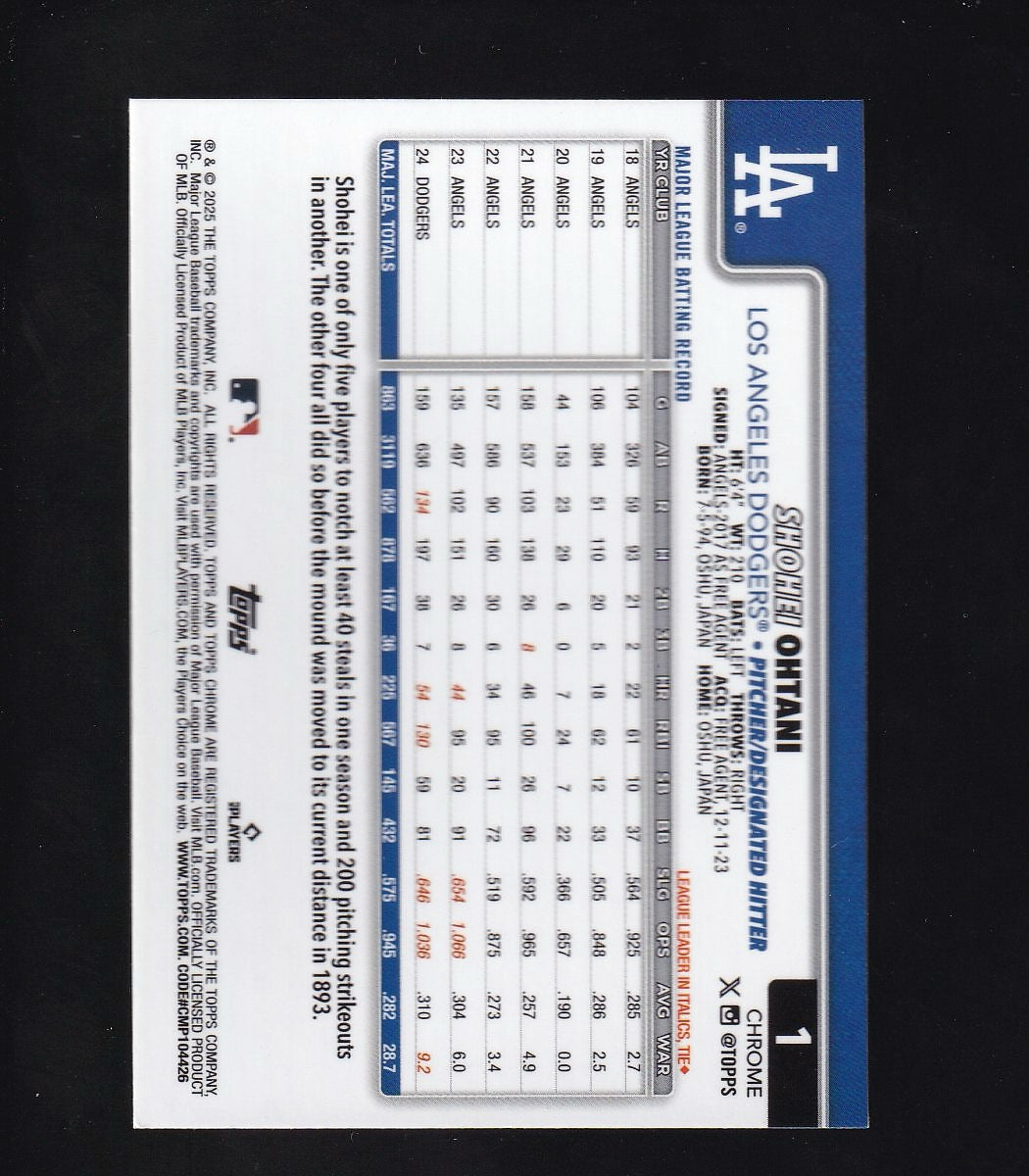 2025 Topps Chrome #1 Shohei Ohtani X-Fractors