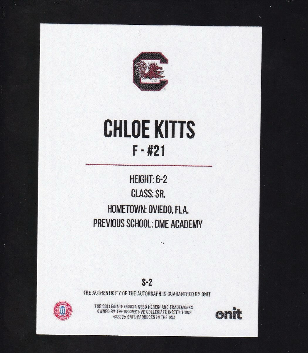 University of South Carolina #S-2 Chloe Kitts Red Shimmer Auto 45/80
