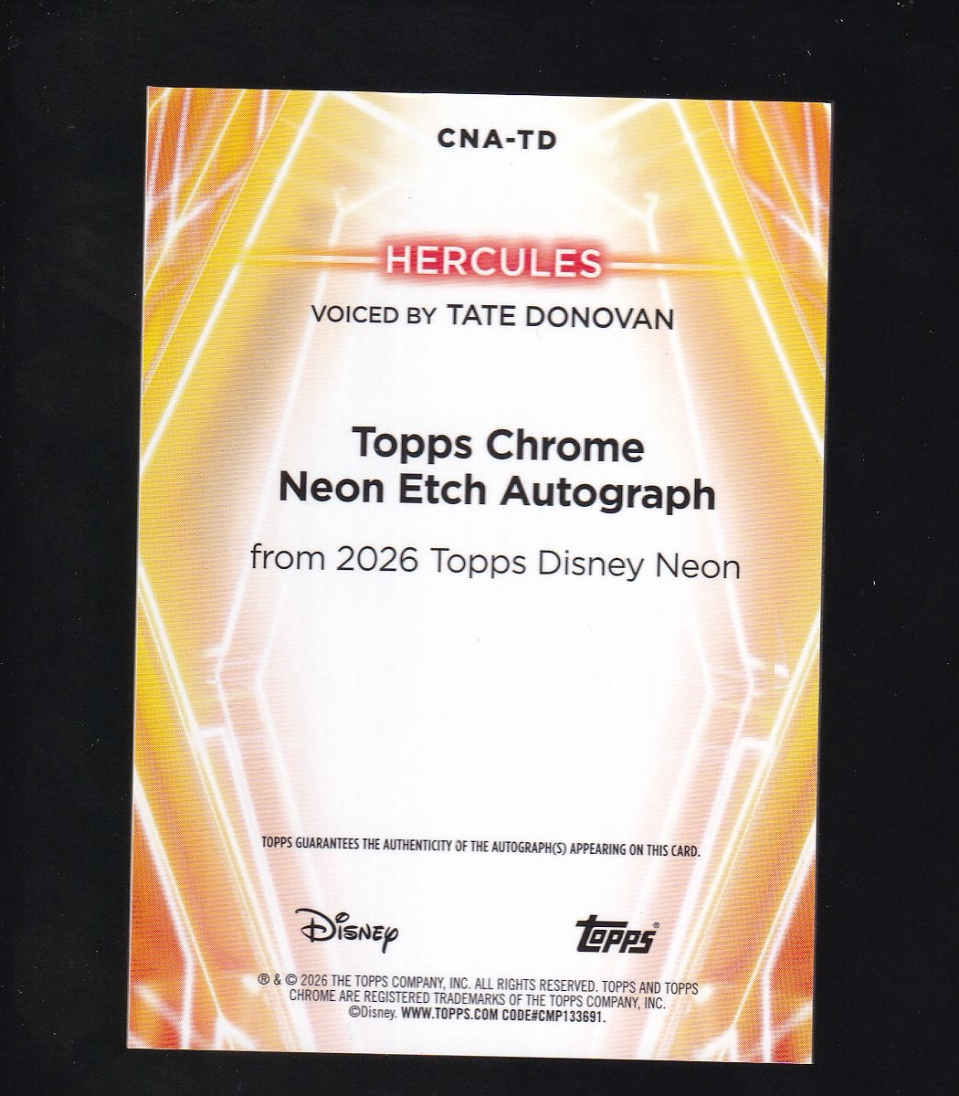 Disney Neon #CNA-TD Hercules-Tate Donovan Gold Shimmer, Autographed