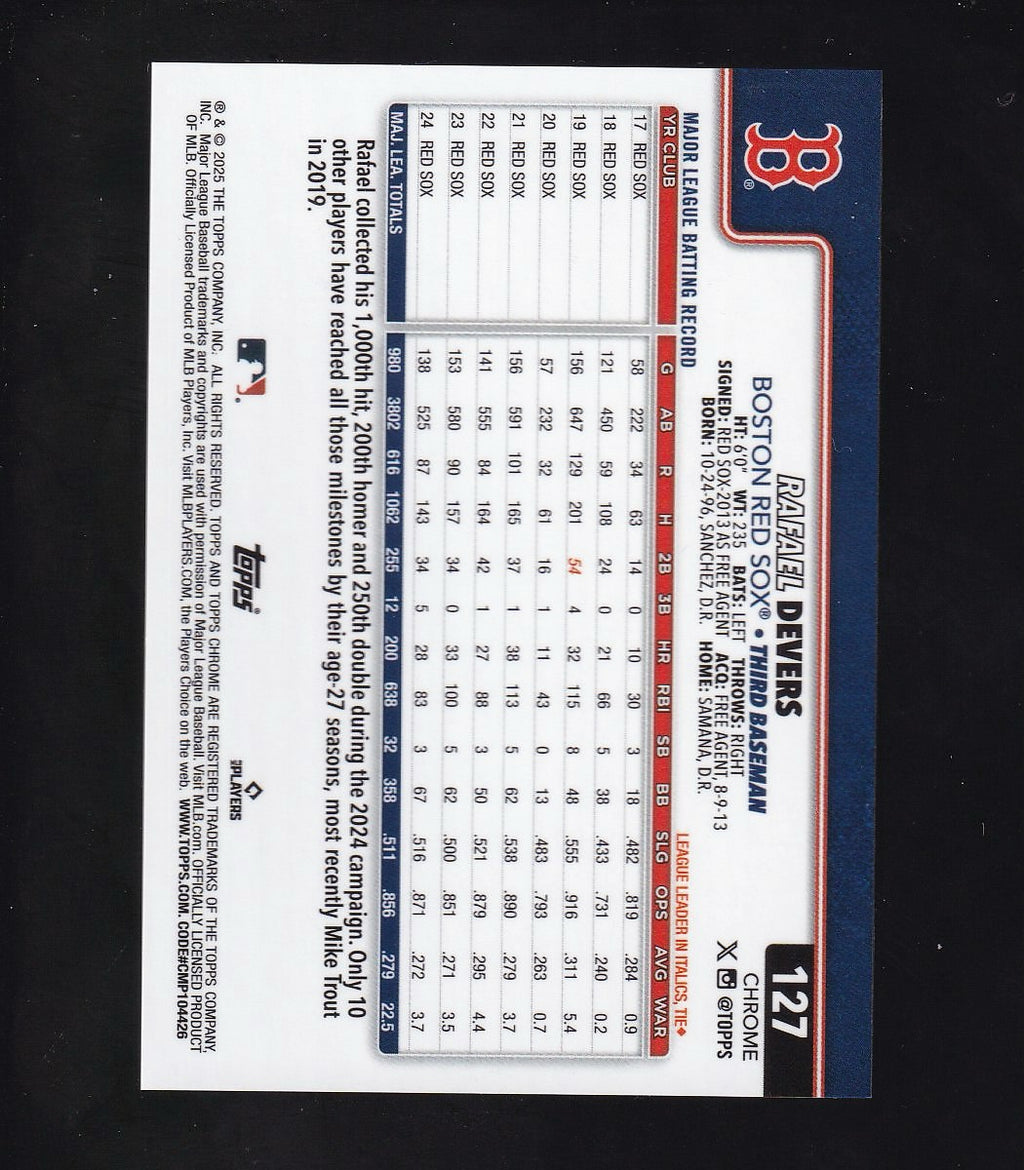2025 Topps Chrome Logofractor Edition #127 Rafael Devers Gold Refractors #/50