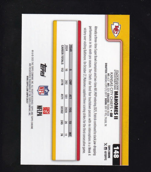 2025 Topps Chrome #148 Patrick Mahomes II X-Fractor