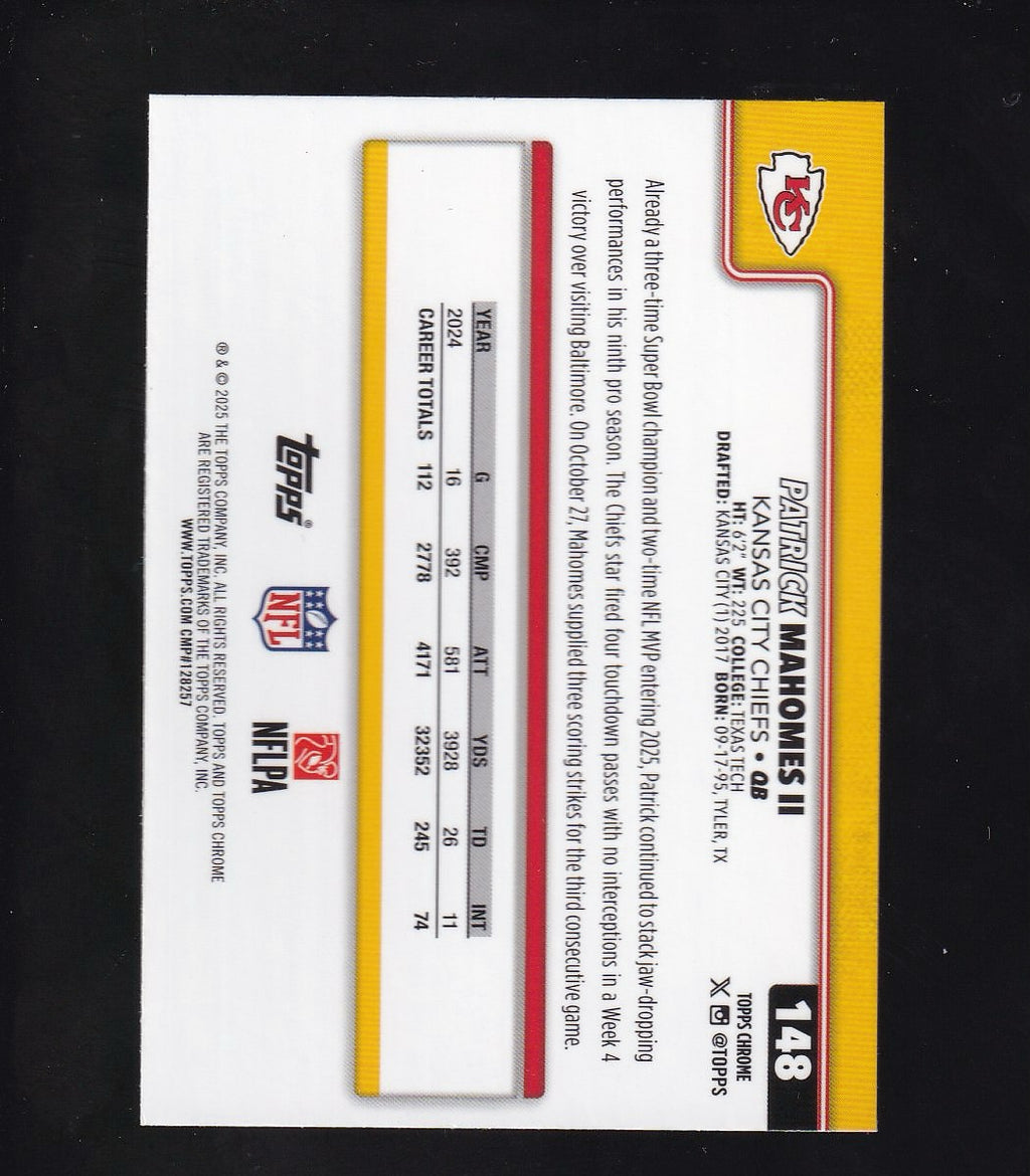 2025 Topps Chrome #148 Patrick Mahomes II X-Fractor