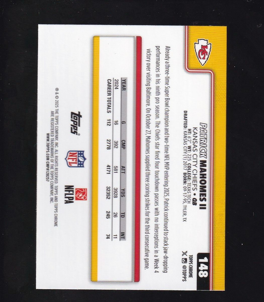 2025 Topps Chrome #148 Patrick Mahomes II X-Fractor