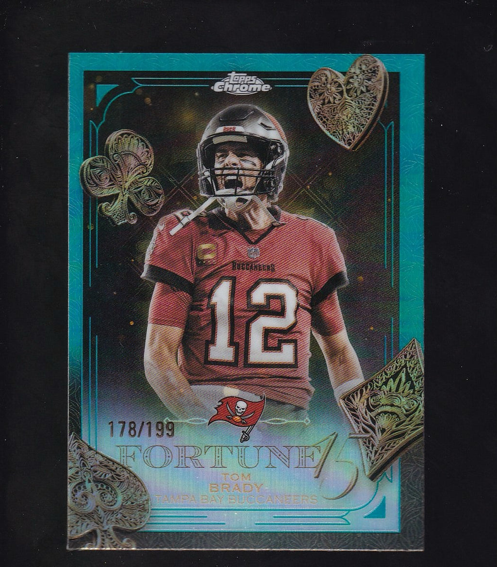 2025 Topps Chrome #F15-35 Tom Brady Fortune 15 Aqua Refractor #/199