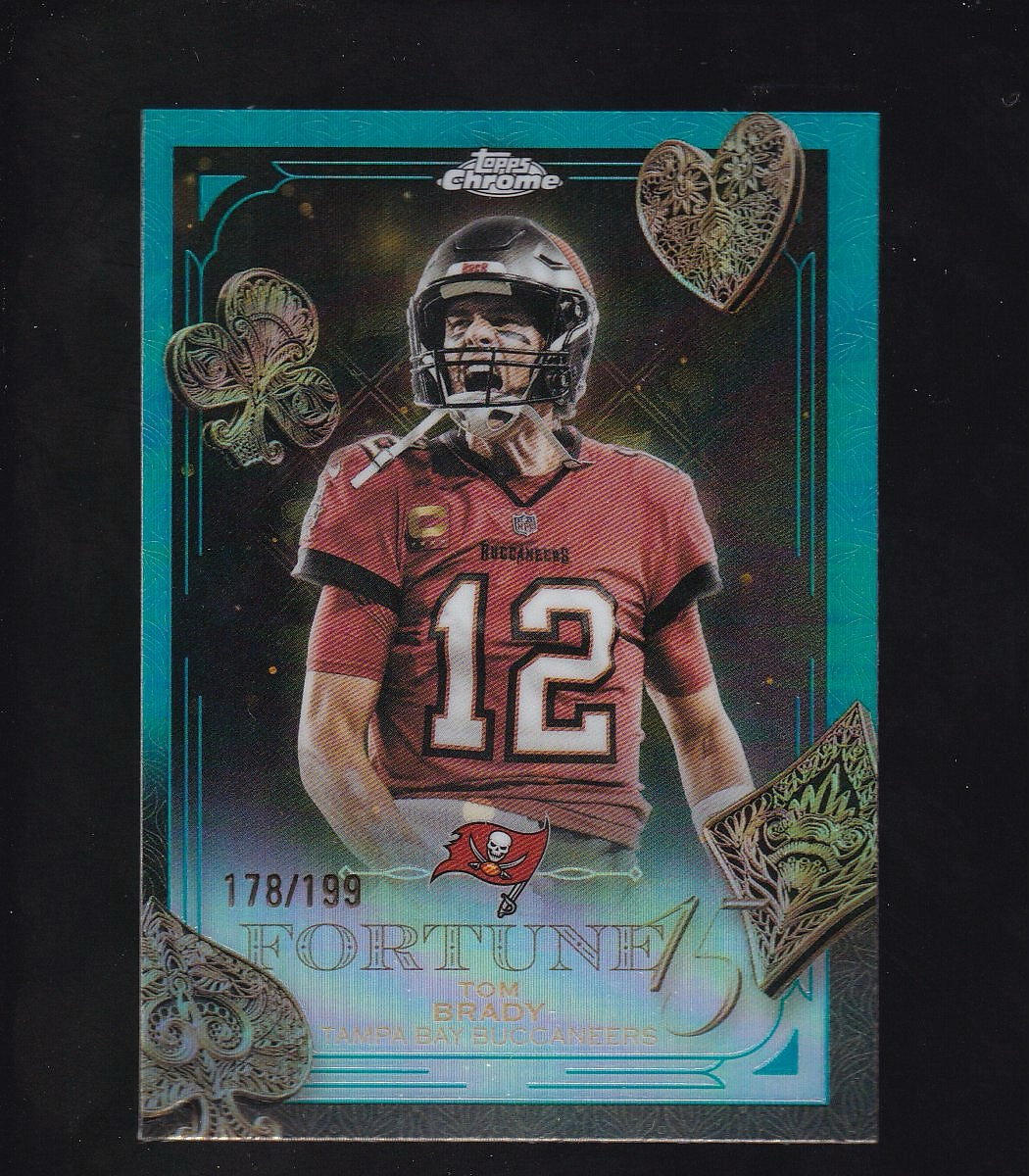 2025 Topps Chrome #F15-35 Tom Brady Fortune 15 Aqua Refractor #/199