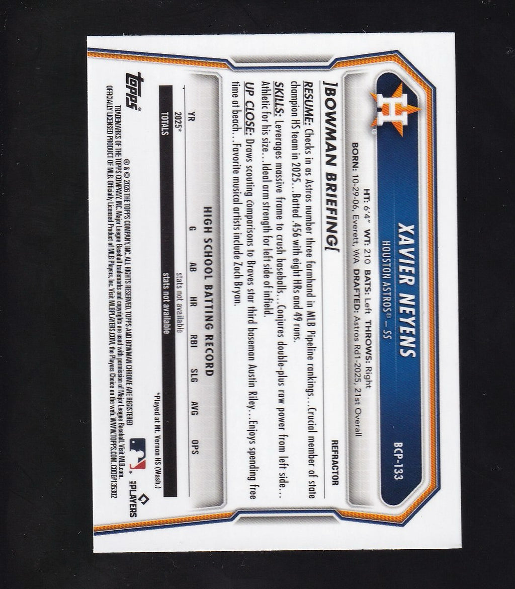 2026 Bowman #BP-133 Xavier Neyens Prospects Chrome /199