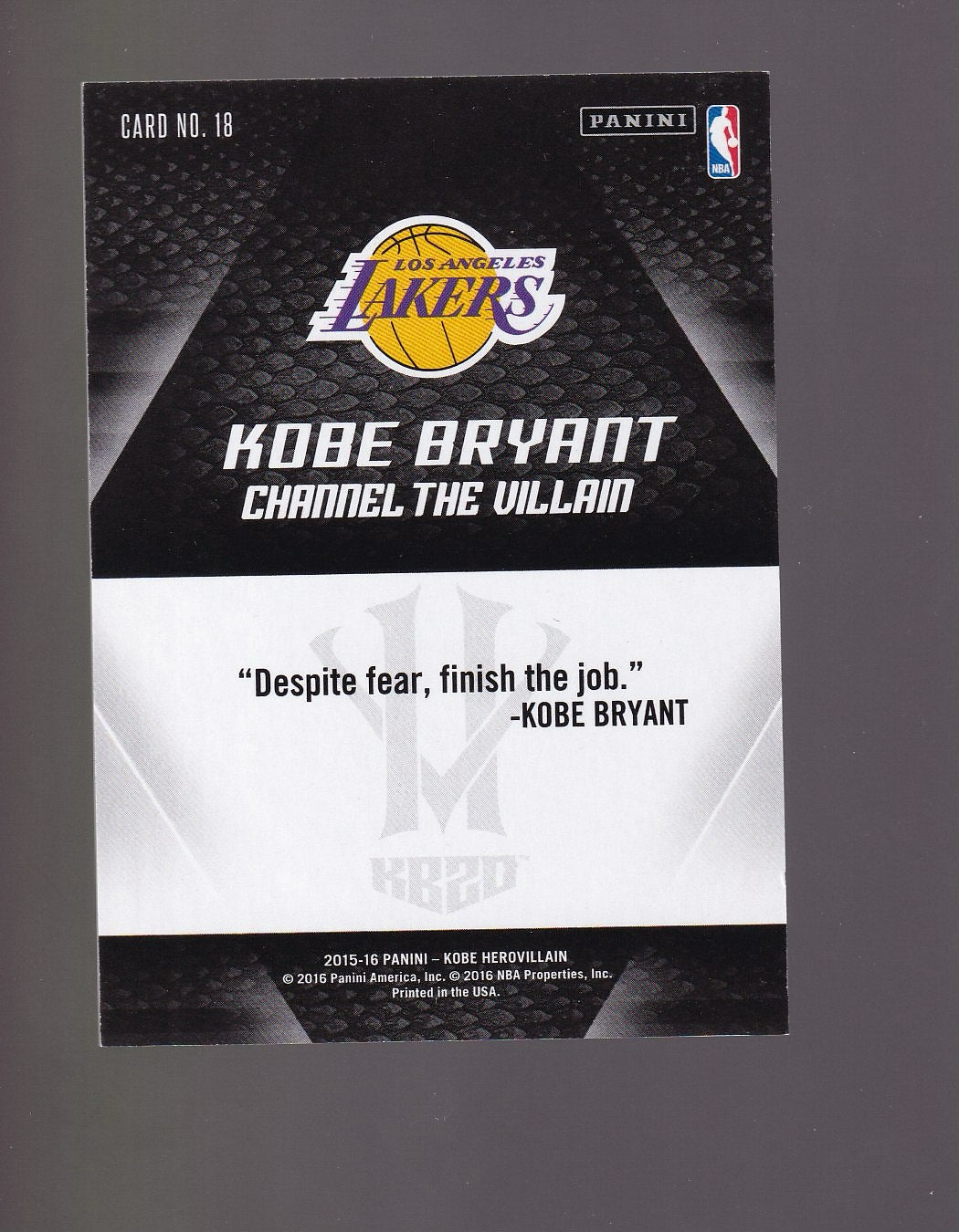 2015-16 Panini Kobe Bryant HeroVillain #18b Kobe Bryant