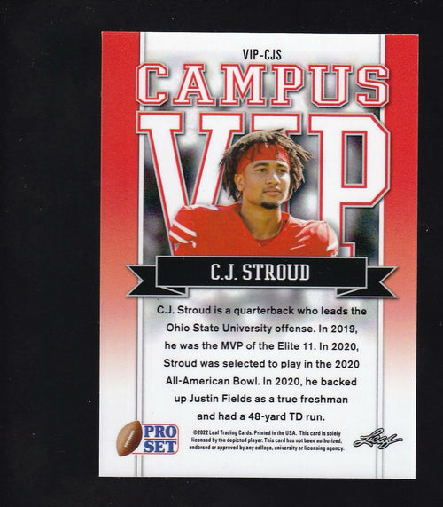 2022 Pro Set #VIP-CJS C.J. Stroud Campus VIP Purple Cracked Ice