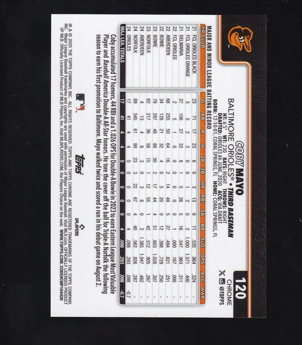 2025 Topps #120 Coby Mayo Gold 44/50