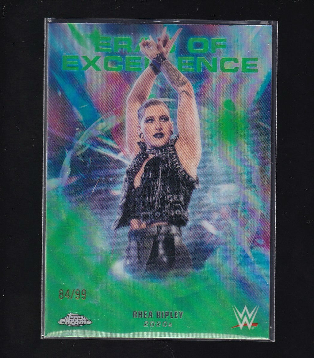 2026 Chrome WWE #ERA-27 Rhea Ripley Eras of Excellence Green Refractor #/99