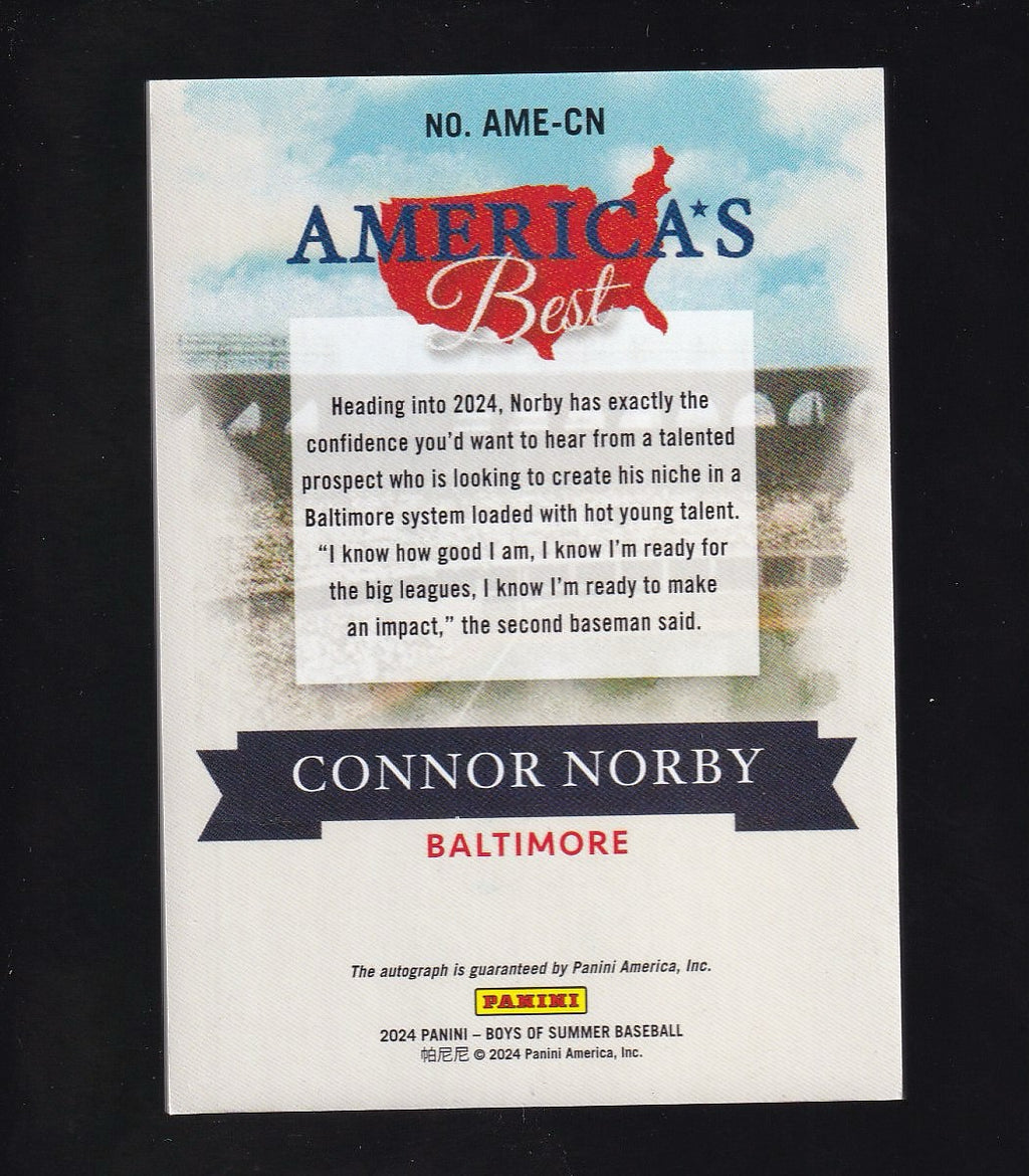 2024 Panini Boys of Summer #AME-CN Connor Norby Signatures Holo Gold 7/10