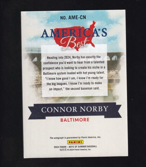 2024 Panini Boys of Summer #AME-CN Connor Norby Signatures Holo Gold 7/10