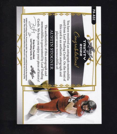 2022 Leaf Trinity #PA-AS2 Austin Stogner Player Worn Patch Auto Gold