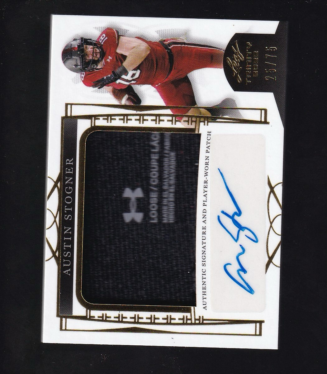 2022 Leaf Trinity #PA-AS2 Austin Stogner Player Worn Patch Auto Gold