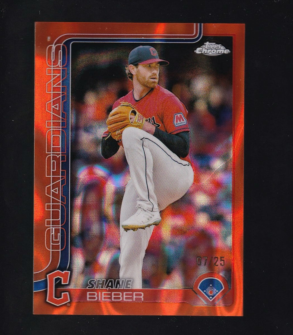 2025 Topps Chrome #13 Shane Bieber Orange Lava 7/25