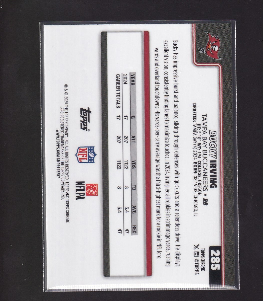 2025 Topps Chrome #285 Bucky Irving Aqua Refractor #/199