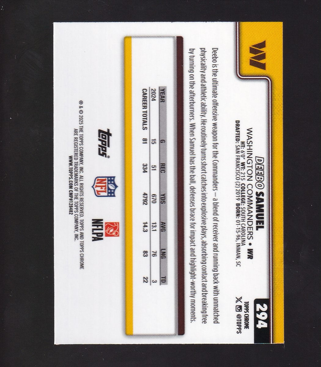 2025 Topps Chrome #294 Deebo Samuel Lightboard Logo