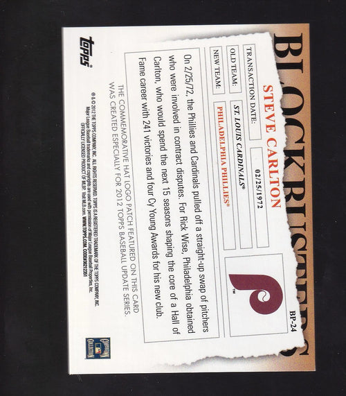 2012 Topps Update #BP-24 Steve Carlton Blockbusters Commemorative Hat Logo Patch
