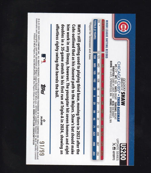 2025 Topps Update #US200 Matt Shaw Green Refractor #/99