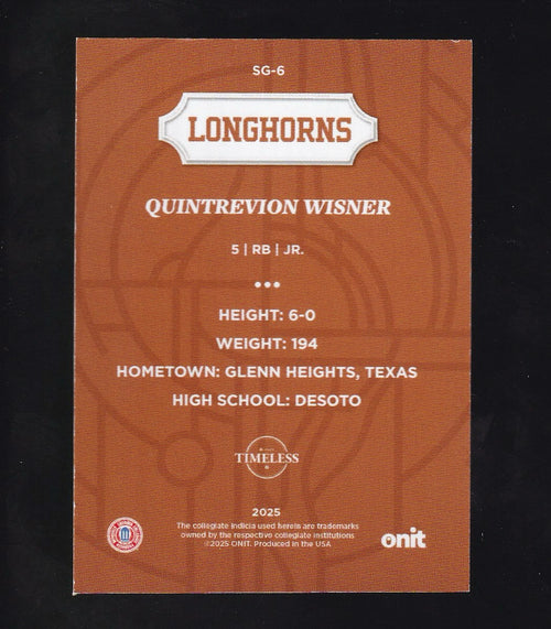 2025 ONIT Athlete-Texas Longhorns #SG-6 Quintrevion Wisner -Stained Glass /20