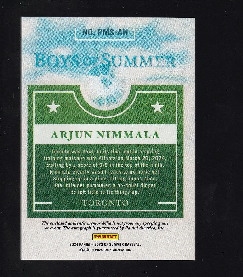 2024 Boys of Summer #PMS-AN Arjun Nimmala Prospect Material Signatures /99