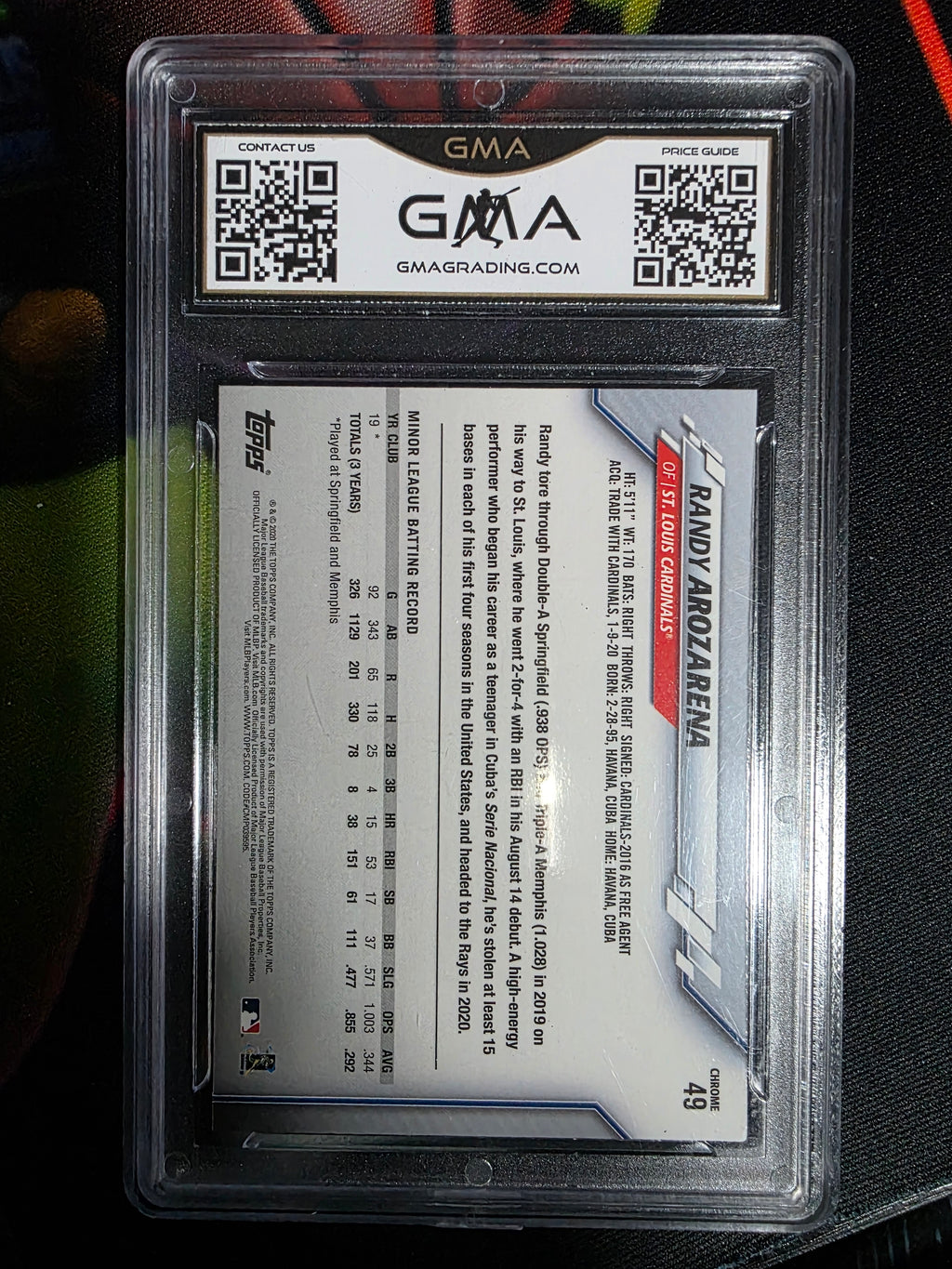 2020 Topps Chrome #49 Randy Arozarena GMA 10