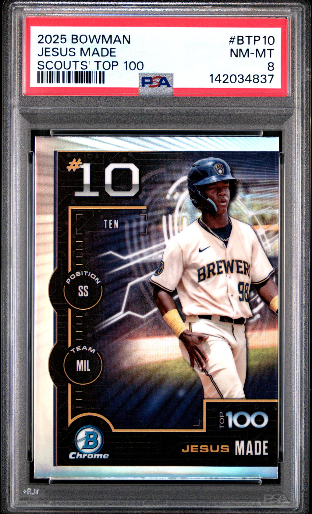 2025 Bowman Scouts' Top 100 #BTP10 Jesus Made PSA 8