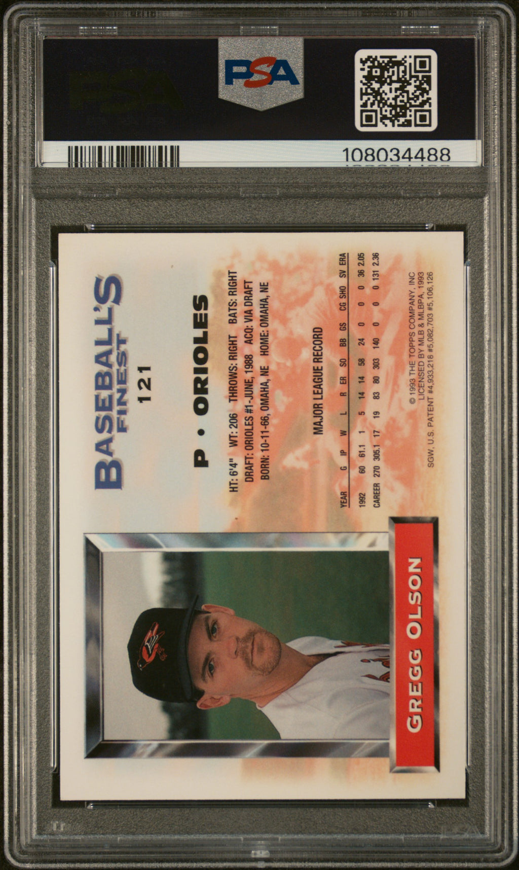 1993 Finest #121 Gregg Olson PSA 8