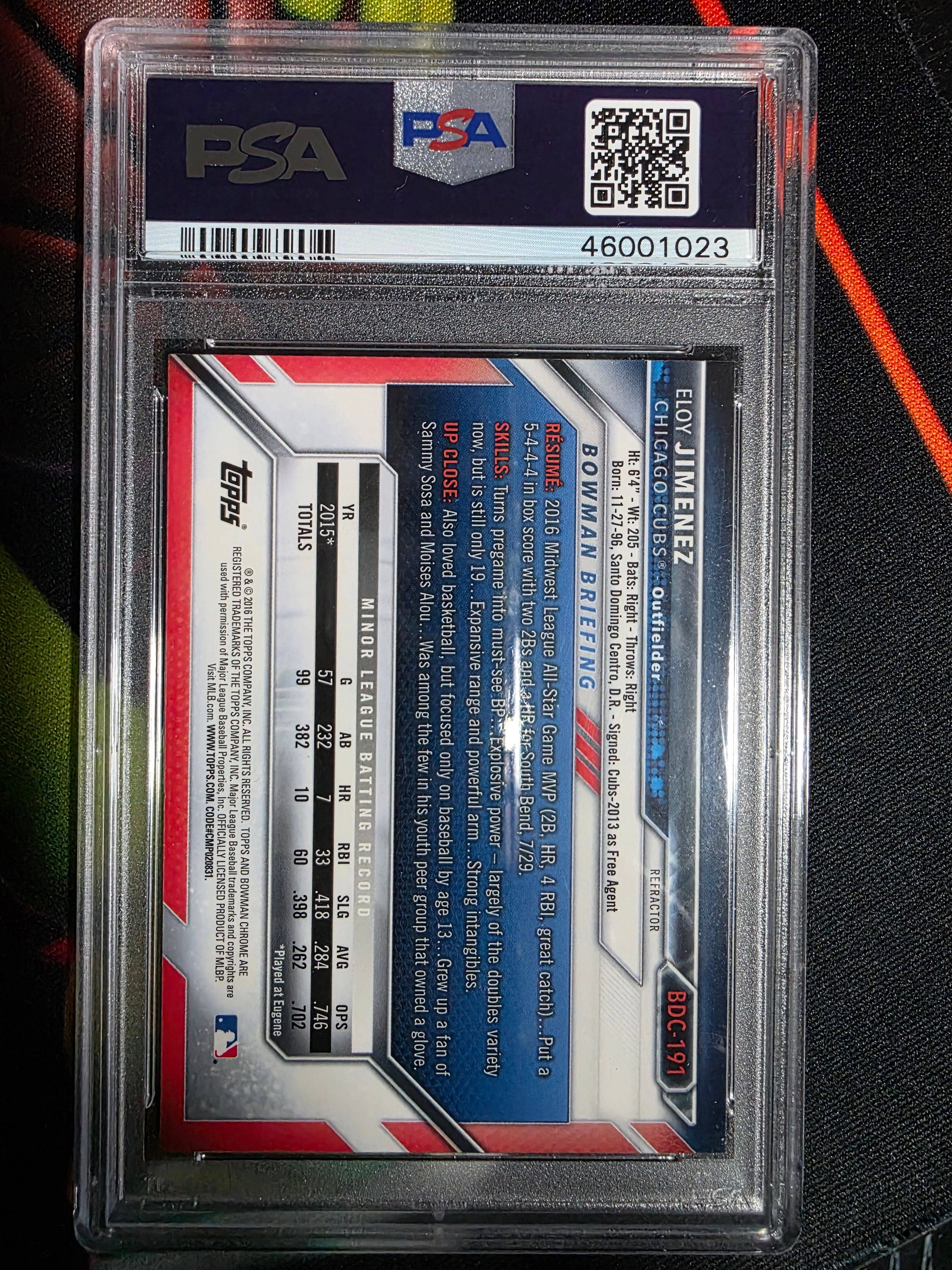 2016 Bowman Draft #BDC191 Eloy Jimenez Chrome-Refractor PSA 9