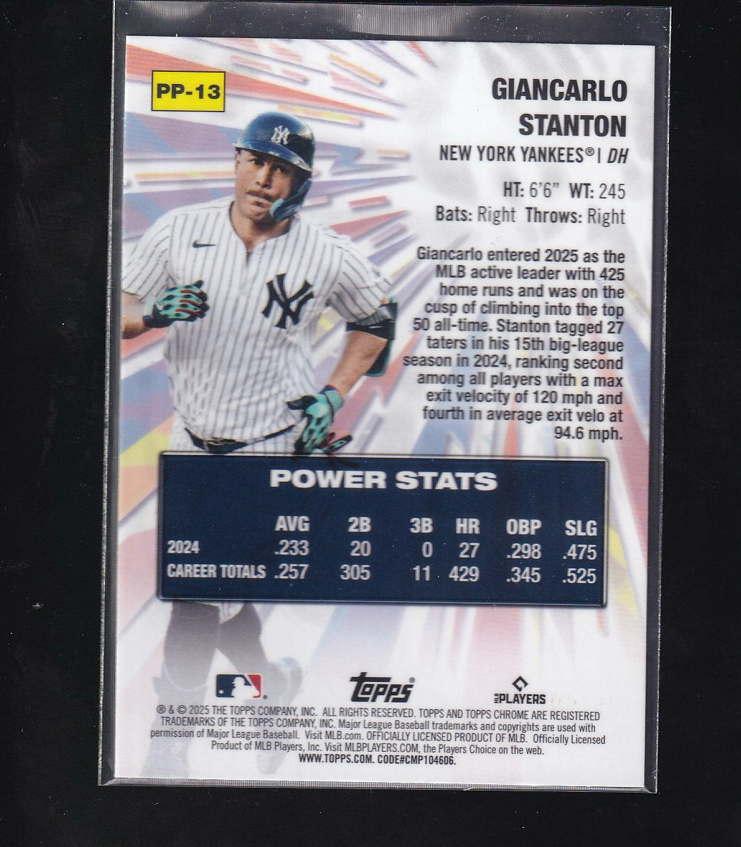 2025 Topps Chrome #PP-13 Giancarlo Stanton Power Players Green Refractors #/99