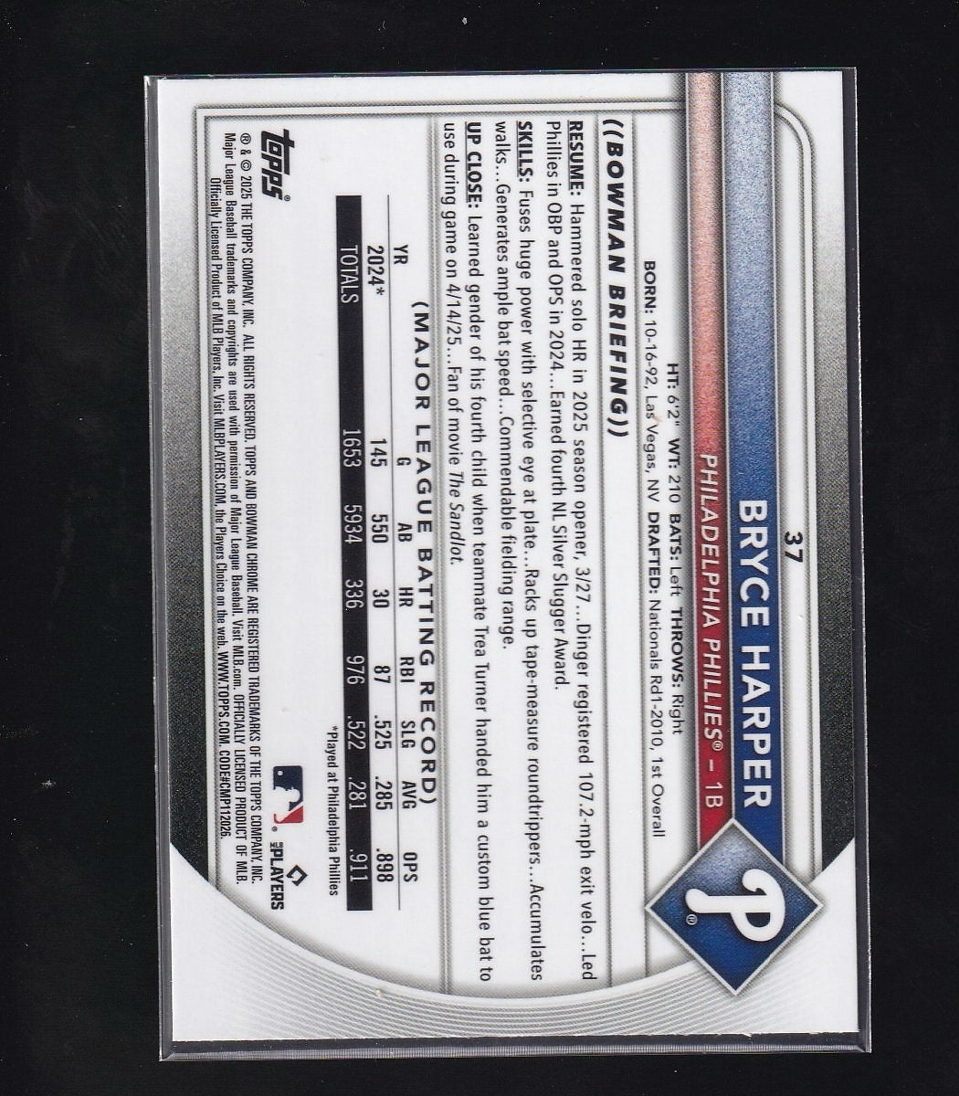 2025 Bowman Chrome #37 Bryce Harper Aqua Raywave #/199