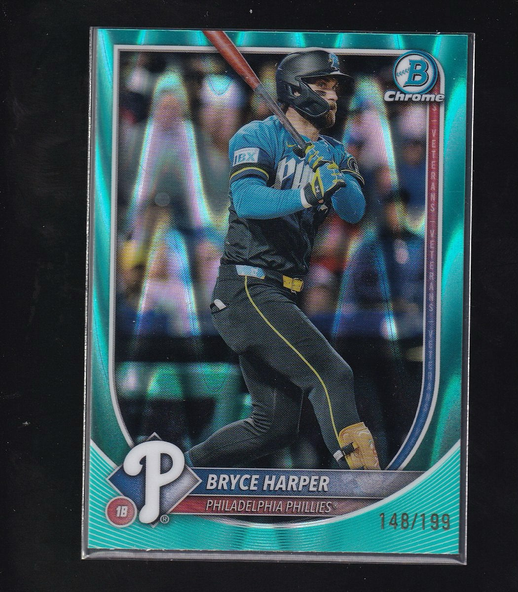 2025 Bowman Chrome #37 Bryce Harper Aqua Raywave #/199