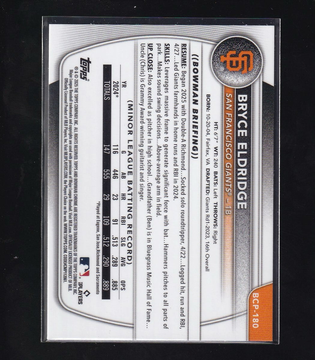 2025 Bowman Chrome #BCP-180 Bryce Eldridge Prospects Purple Shimmer #/250