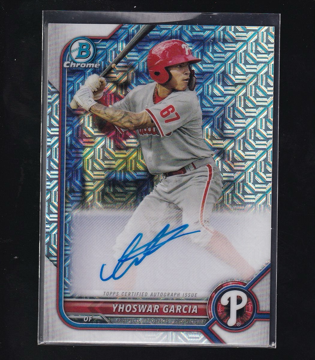 2022 Bowman #BMA-YG Yhoswar Garcia Chrome Prospects Autographs Mojo Refractors