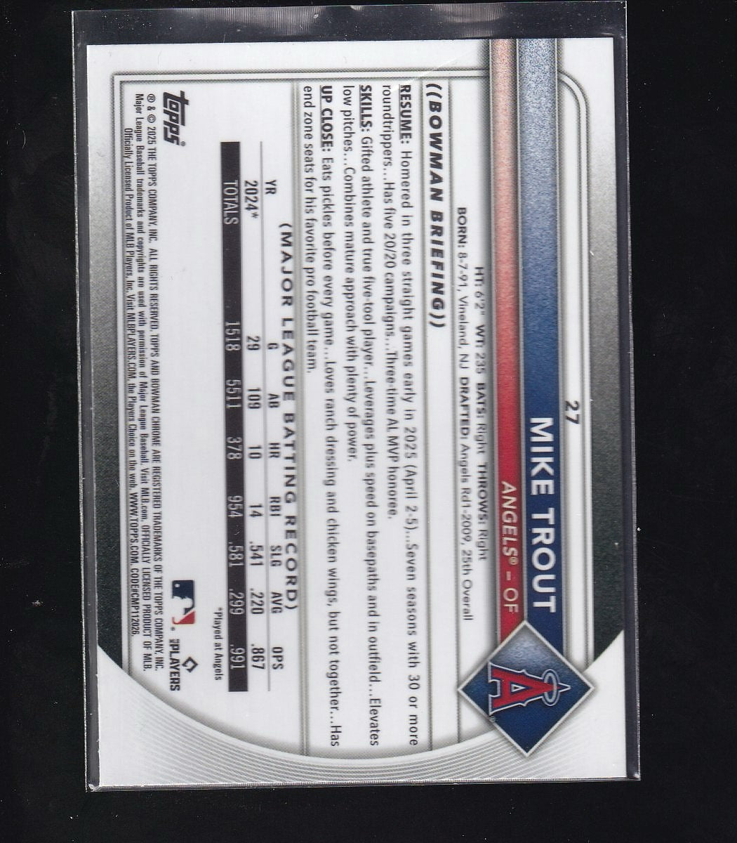 2025 Bowman Chrome #27 Mike Trout Pulsar #/399