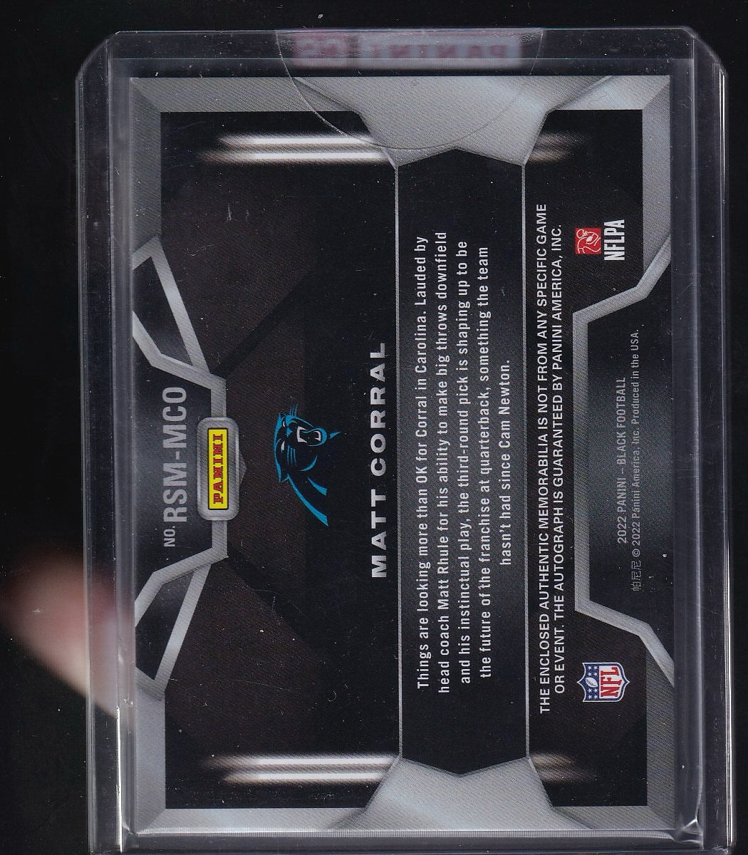 2022 Panini Black #RSM-MCO Matt Corral Double Relic Rookie Auto #/99