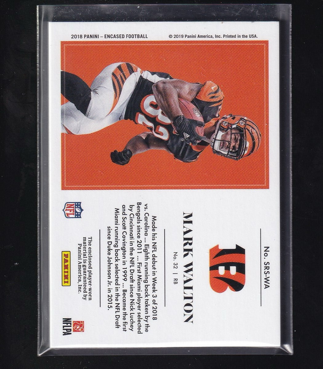 2018 Panini Encased #SRS-WA Mark Walton Substantial Rookie Swatches #/50