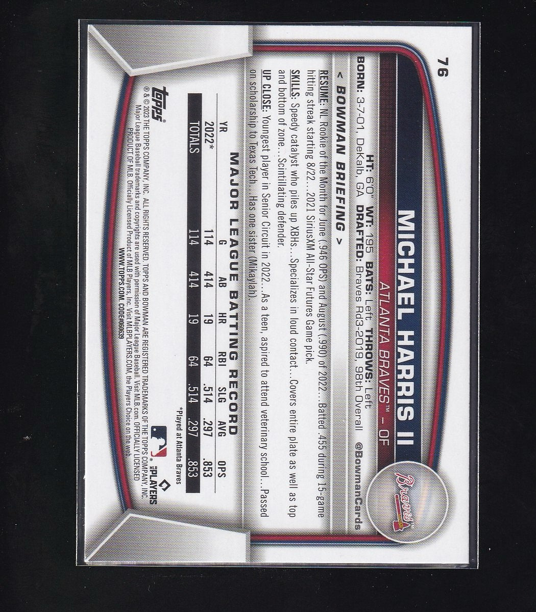 2023 Bowman #76 Michael Harris II Green #/99