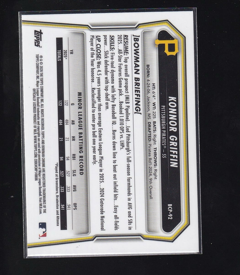 2026 Bowman #BCP-92 Konnor Griffin Chrome Prospects Mojo Refractor