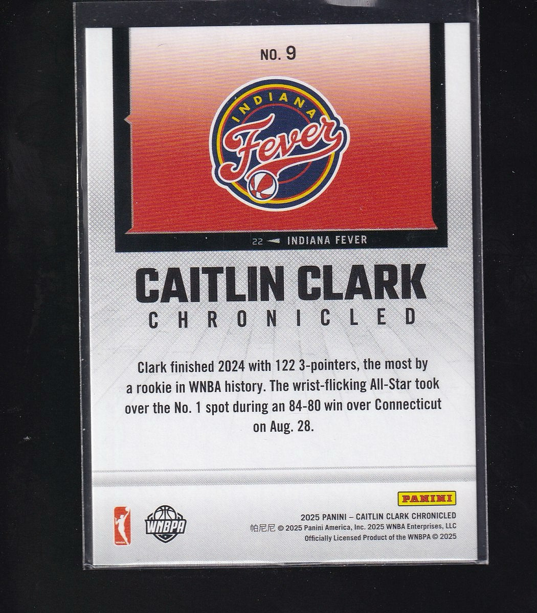 2025 Panini Caitlin Clark Chronicled #9 Caitlin Clark Red and Blue Holo #/99