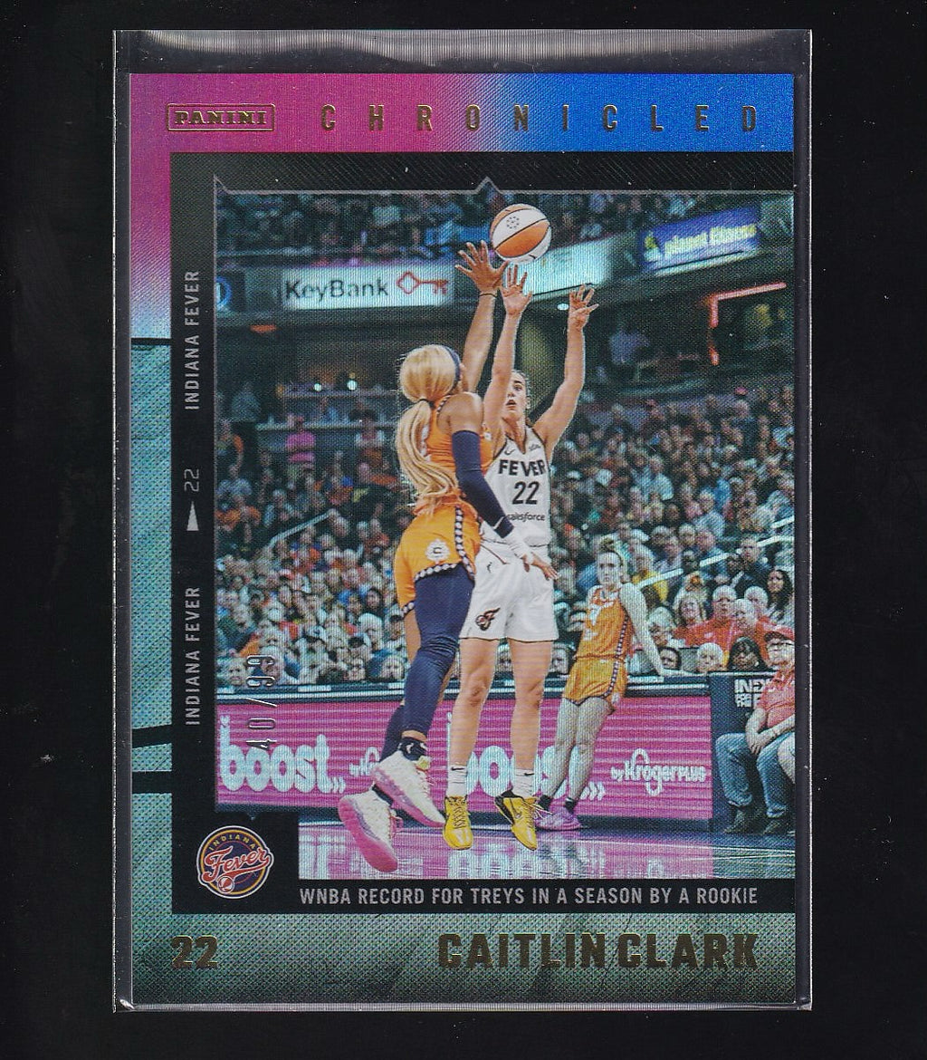 2025 Panini Caitlin Clark Chronicled #9 Caitlin Clark Red and Blue Holo #/99