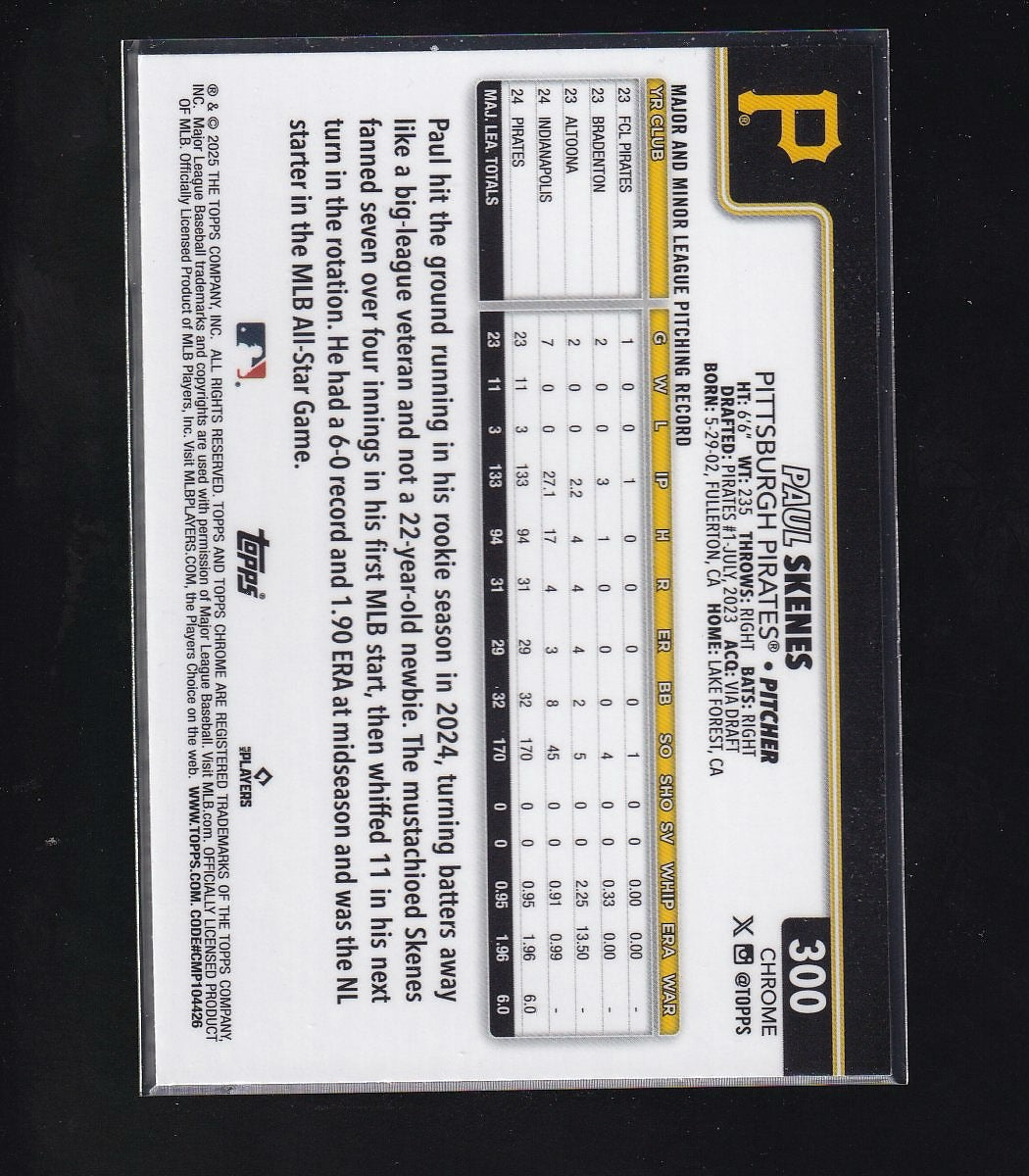 2025 Topps Chrome #300 Paul Skenes RayWave Refractors