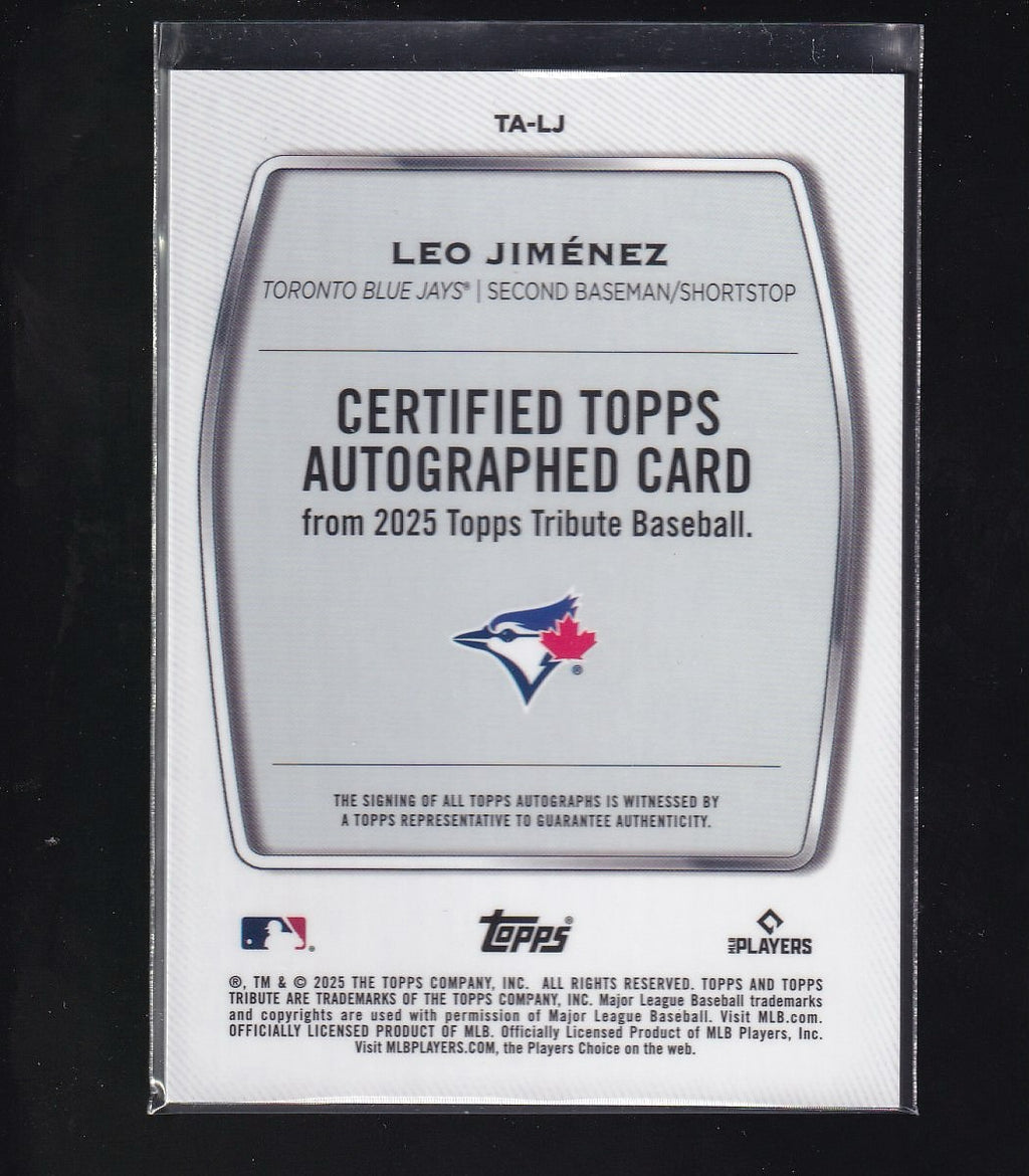 2025 Topps Tribute #TA-LJ Leo Jiménez Tribute Autographs Purple #/50